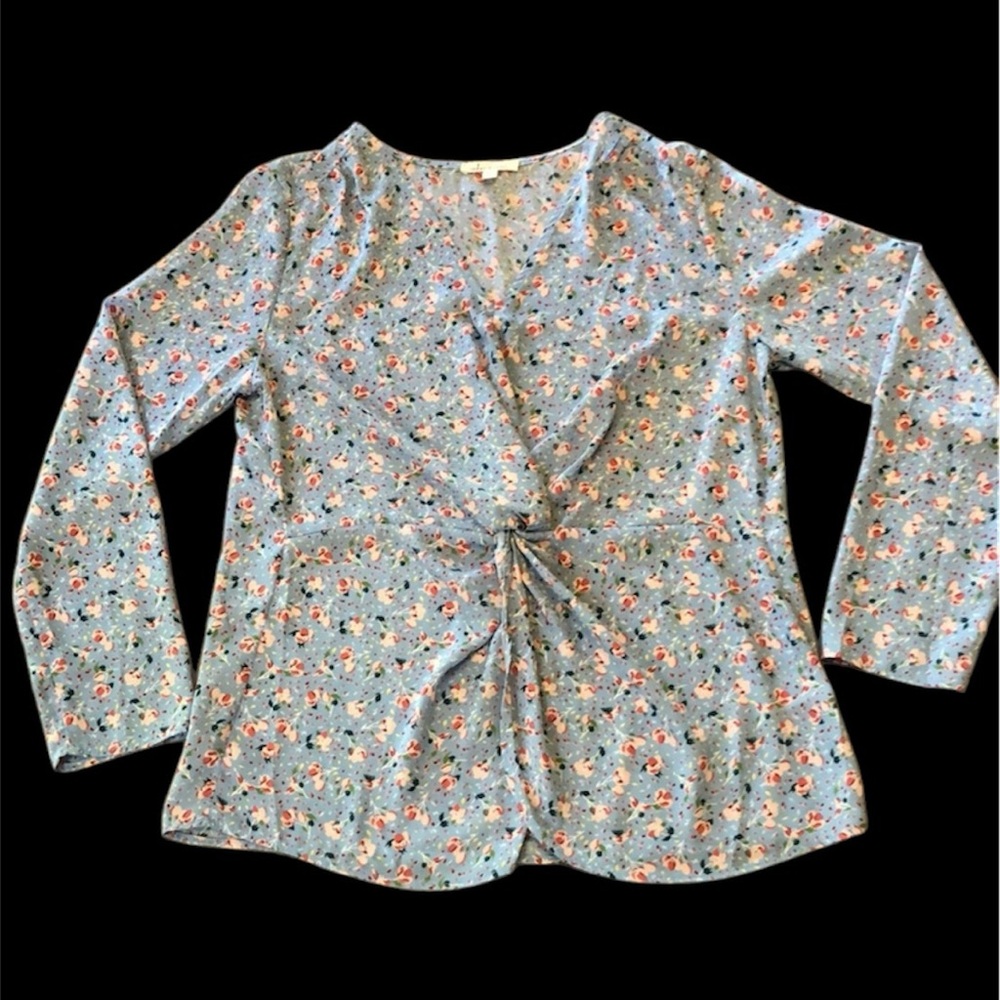 Light Blue and Pink Floral Top size L